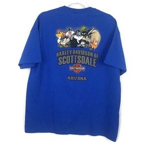 Harley Davidson Looney Toons Short Sleeve Bright Blue Graphic Tee Shirt